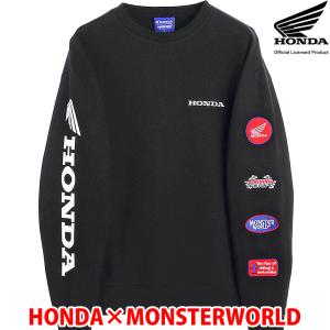 HONDA×MONSTER WORLD トレーナー A ブラック 刺繍 スウェット 長袖 メンズ レディース ホンダ コラボ 51882803