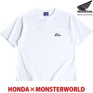 HONDA×MONSTER WORLD 半袖 Tシャツ The Power of Dreams ホワイト 綿100％ クルーネック メンズ レディース ホンダ コラボ スーパーカブ刺繍 53882801