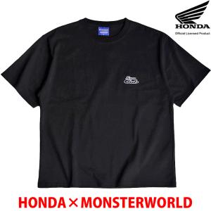 HONDA×MONSTER WORLD 半袖 Tシャツ The Power of Dreams ブラック 綿100％ クルーネック メンズ レディース ホンダ コラボ スーパーカブ刺繍 53882801