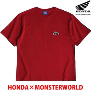 HONDA×MONSTER WORLD 半袖 Tシャツ The Power of Dreams レッド 綿100％ クルーネック メンズ レディース ホンダ コラボ スーパーカブ刺繍 53882801