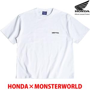 HONDA×MONSTER WORLD 半袖 Tシャツ MOTRA ホワイト 綿100％ クルーネック メンズ レディース ホンダ コラボ モトラ バイクイラスト 53882804