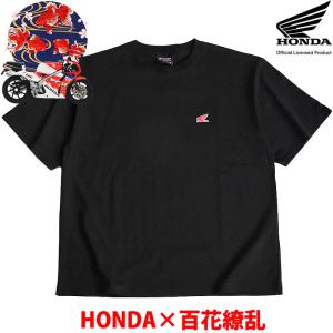 HONDA×百花繚乱 半袖 バイク Tシャツ 金魚 VFR ブラック 綿100％ クルーネック メンズ レディース コラボ 和柄デザイン 53882806