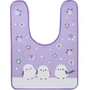 トイレマット 雪の妖精シマエナガ ふんわり 80×60cm ロング 耳長 ラベンダー かわいい ウレタン入り 滑り止め加工 トイレタリー C-00769