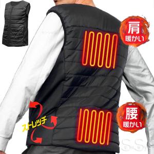 腰 肩 カラダを温める 電熱ヒートベスト ブラック KA-110 寒さ対策ベスト 中綿 両脇ストレッチ素材 収納ポケット 10000mAhバッテリー ディックコーポレーション