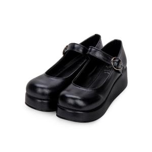 クラシックロリータパンプスプラットフォームラウンドトゥPUロリータシューズ