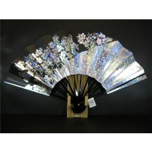 舞扇子 A１５４ 黒べた ホログラム箔山桜    サイズ変更・骨色変更可能
