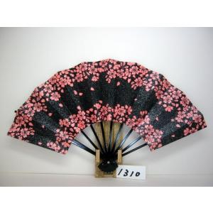 舞扇子 A１３１０ 黒桜抜き柄 シルバー砂子 ピンク地