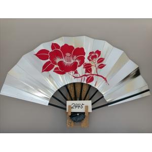 舞扇子 Ａ２４４５ ローズ椿 銀地    サイズ変更・骨色変更可能