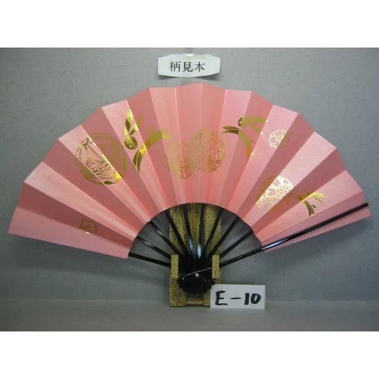 舞飾り E10 干支扇 金箔兎柄２ 薄ピンク地シルバーびき   【箱なし】 サイズ変更・骨色変更可能