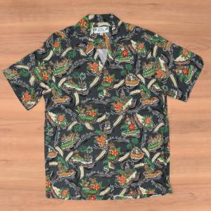 TWO PALMS(ツー パームス) 【MADE IN HAWAI】RAYON ALOHA SHIRTS(ハワイ製 レーヨン アロハシャツ) "PARADISE OF PACIFIC" BLACK｜septis