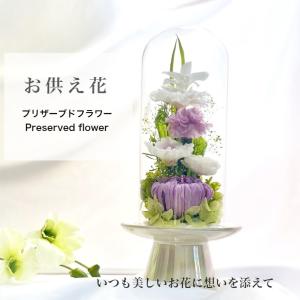 仏花 お供え花 プリザーブドフラワー お盆 法要 新盆 旧盆 法事 初盆 お彼岸 初彼岸 法事 お悔やみ 仏壇 ガラスドーム 輪菊 蘭