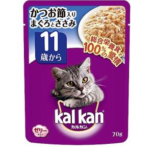 カルカン パウチ かつお節入りまぐろとささみ キャットフード 高齢猫用 70グラム (x 16) (まとめ買い)｜sereno2