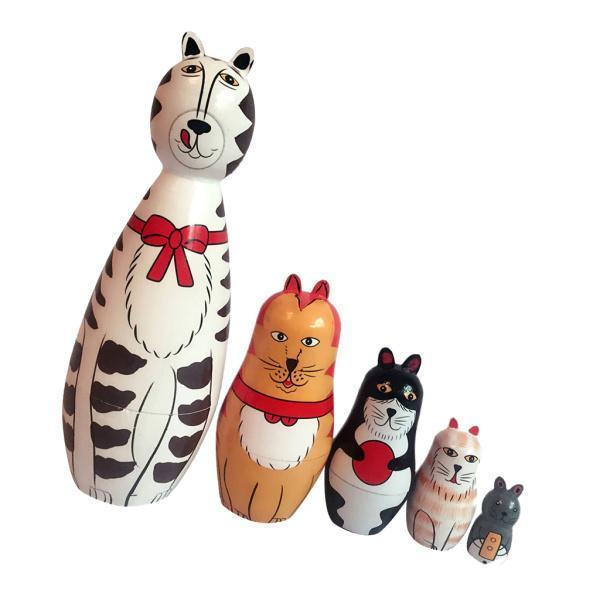 マトリョーシカロシア人形キッズギフト5個セット塗装木製猫家族入れ子人形
