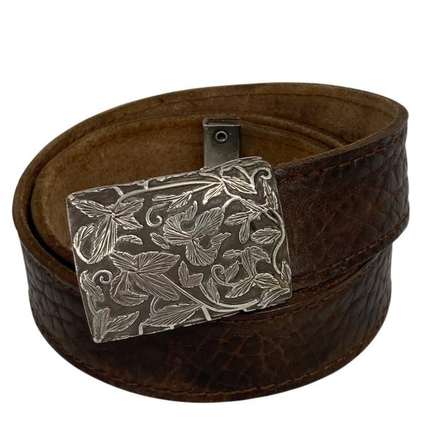 ugo Cacciatori/ウーゴ カッチャトーリ/Sv925/シルバー/バックルベルト/ブラウン...