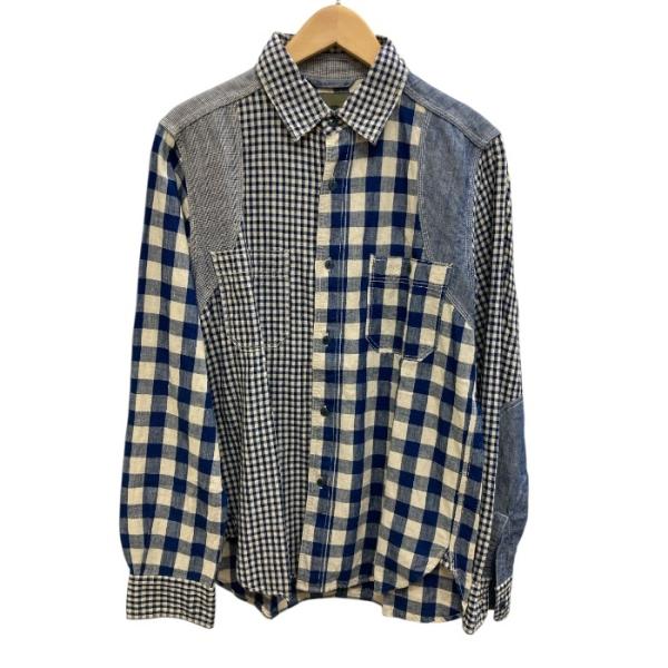 NIGEL CABOURN/ナイジェルケーボン/クレイジーチェック/シャツ/リネンコットン/ブルー/...