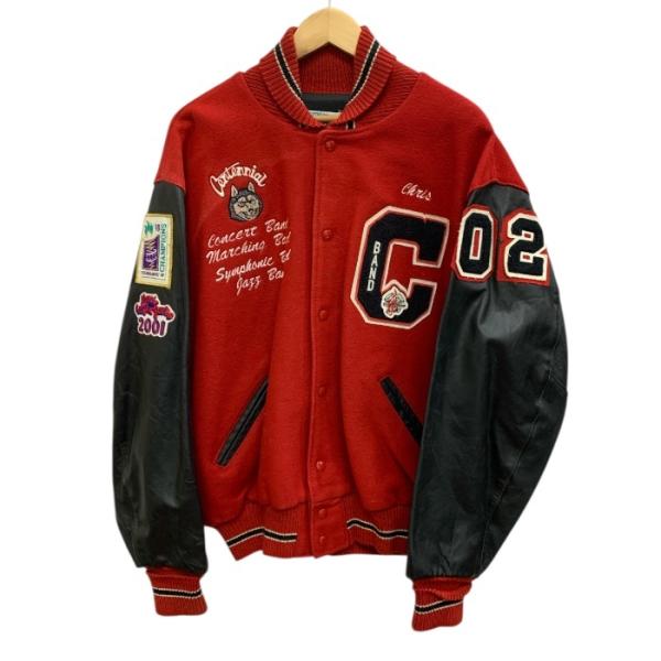 K.S.G/袖レザー/スタジャン/レッド/XLサイズ/メンズ/FE0052