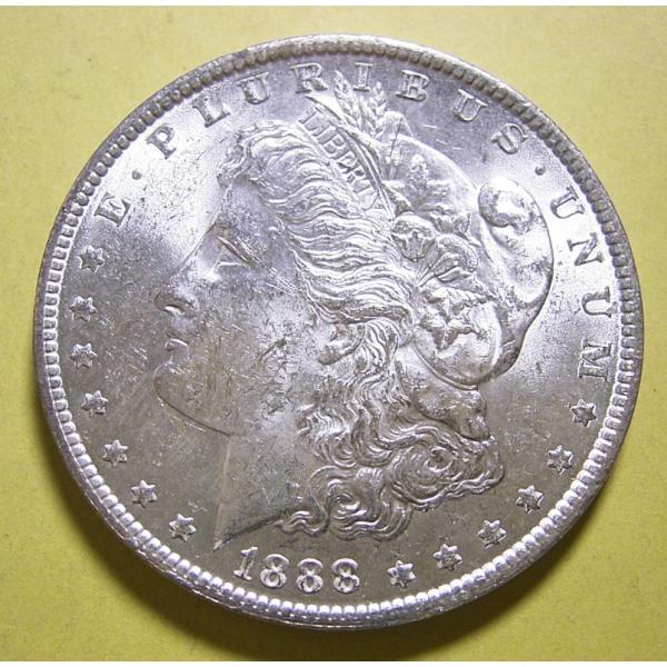 1888年　 アメリカ、モルガン1ドル銀貨、UNC