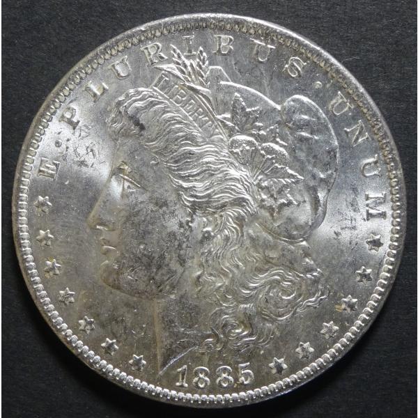 1885年-O　 アメリカ、モルガン1ドル銀貨、UNC