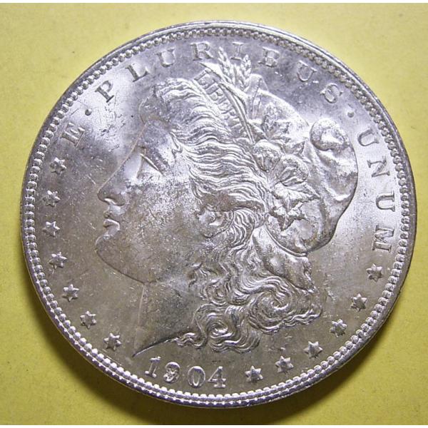1904年-O　 アメリカ、モルガン1ドル銀貨、UNC