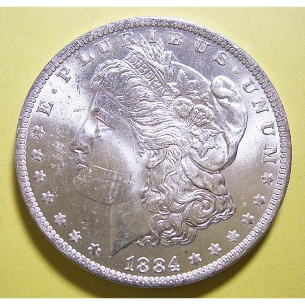 1884年-O　 アメリカ、モルガン1ドル銀貨、UNC