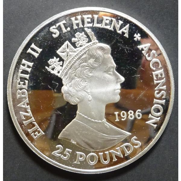 1986年、セントヘレナ25ポンド銀貨、プルーフ未使用
