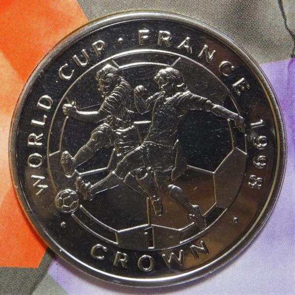 1998年、マン島、サッカーWカップ記念1クラウン白銅貨、未使用