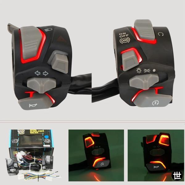 7/8インチ バイクスイッチ ホーンボタン ウィンカー フォグランプ スタート ハンドルバー コント...