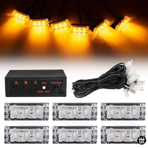 汎用 12V LED ハザード灯 ストロボ グリル フラッシュライトバー トラック ビーコン ランプ...