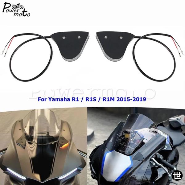 ヤマハ R1 R1S R1M フロント用バイクミラーブロックオフLEDターンインジケーターライトフロ...