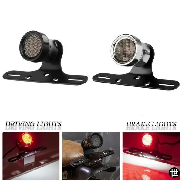 バイク用リアテールブレーキストップライトLEDレトロレッドランプナンバープレートマウント付きハーレー...