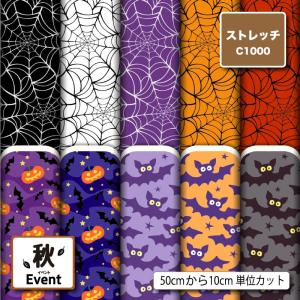 ニット生地 布 UVカット ストレッチ ハロウィン 秋柄 かわいい おしゃれ 男の子 女の子 水着生地 商用利用可能 手芸 (fall_6) 爆買
