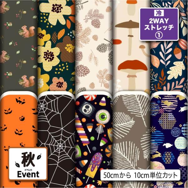 ニット生地 布 2wayストレッチ ハロウィン柄 秋柄 UVカット 犬服 レオタード 商用利用可能 ...