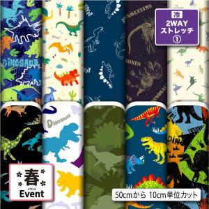 ニット生地 布 2wayストレッチ 恐竜柄 UV...の商品画像