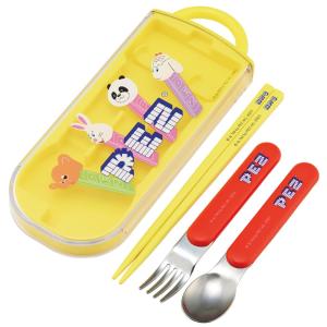 スケーター(Skater) お弁当 トリオセット 箸 スプーン フォーク PEZ ペッツ 子供用 抗菌加工 開けやすいスライド式 日本製 TACC2AG-A｜seven-music