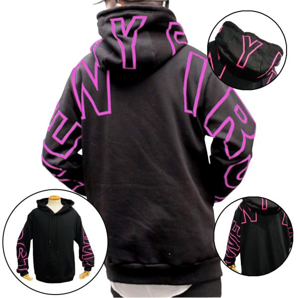 パーカー メンズ 長袖 黒 ピンク バックプリント ストリート系 デカロゴ オーバーサイズ 派手 ビ...