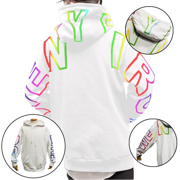 パーカー メンズ 長袖 白 グラデ バックプリント ストリート系 デカロゴ オーバーサイズ 派手 ビ...