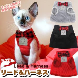 猫 犬 ハーネス リード ペット メッシュ 服  ウェアハーネス 胴輪 キャット ドッグ リーシュ リボン