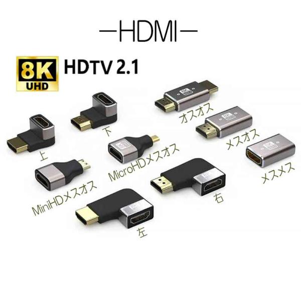 HDMI 8K 変換 アダプタ L型 上 下 右 左 miniHD MicroHD オスメス メスメ...