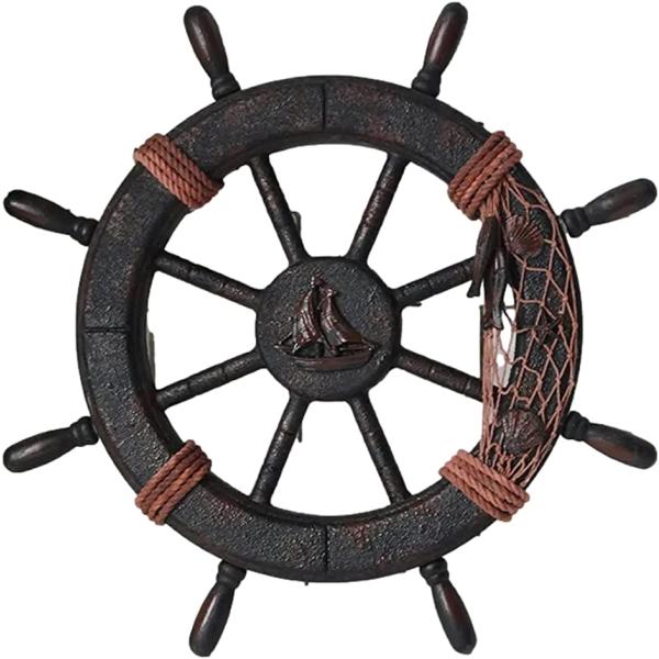 舵輪 ハンドル 船舵 インテリア 木製船舵輪 地中海風 海賊風 マリンテイスト 装飾 45cm