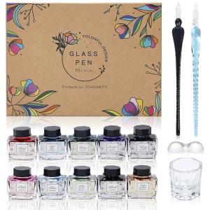ガラスペン ガラスペンセット 10色インク15ml ギフトボックス付き オシャレなインクラベル 取扱説明ガイドブック付き( １０色)