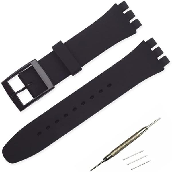 SWATCH互換品 スウォッチ シリコン ベルト バンド 時計バンド(ブラック, 17mm) 腕時計