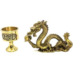 風水 グッズ 龍の置物 龍神 銅製 水杯 竜 玄関 金運 龍と水杯セット( 小)