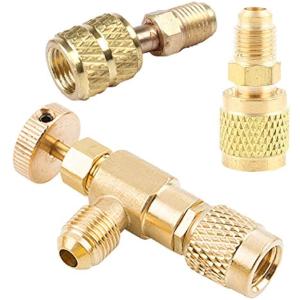 エアコン ガス チャージバルブ R410a R134 R22 ＆ 異形 アダプタ 1/4オス x( 1/4オス x 5/16メス)