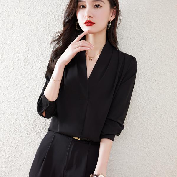 長袖シャツ シフォン レディースウエア カジュアル Vネック プルオーバーシャツ トップス ブラウス...