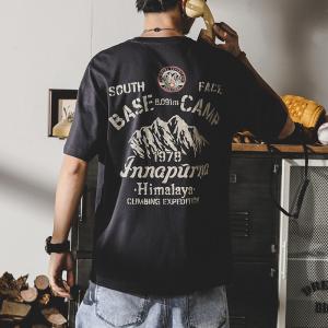 Tシャツ 半袖 メンズ オシャレ 丸首 ビッグシルエット プリント カレッジ 通気 ストリート 英文字 ワンポイント ロゴTEE トップス 230g