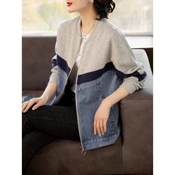 Gジャン レディース スウェット デニムジャケット 異素材切り替え スラックスポケット ストリート ...
