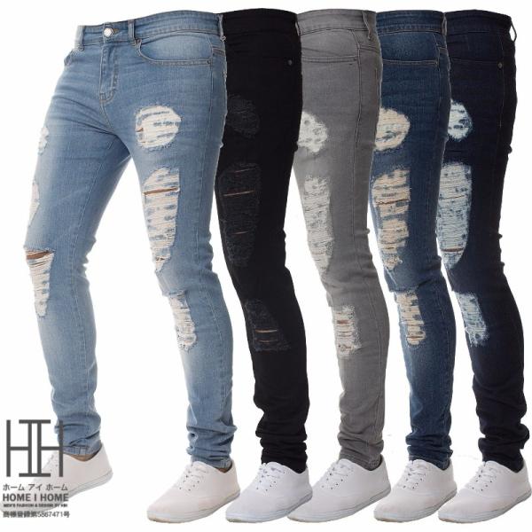 スキニーパンツ ジーンズ メンズ 黒 大きいサイズ スキニー ダメージジーンズ ストレッチパンツ ス...