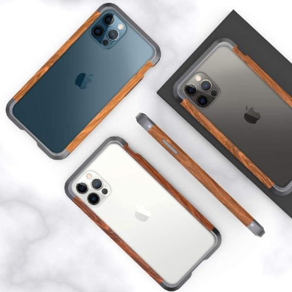 天然木 iPhone14ProMax ケース 金属 ウッド ダブル構造 アルミバンパー 木製 耐衝撃...
