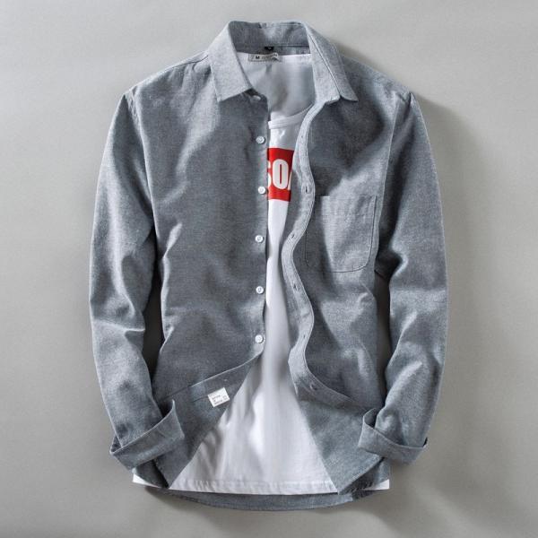 オックスフォードシャツ メンズ 長袖 無地 シンプル スリム 白シャツ ポケット付き 細身 メンズシ...