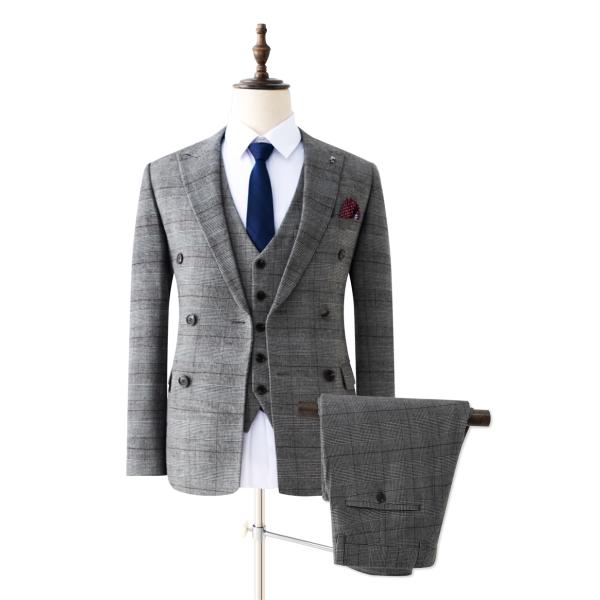 スリーピーススーツ メンズ ビジネス スリムスーツ 千鳥格子 グレンチェック 3ピース ダブル スト...